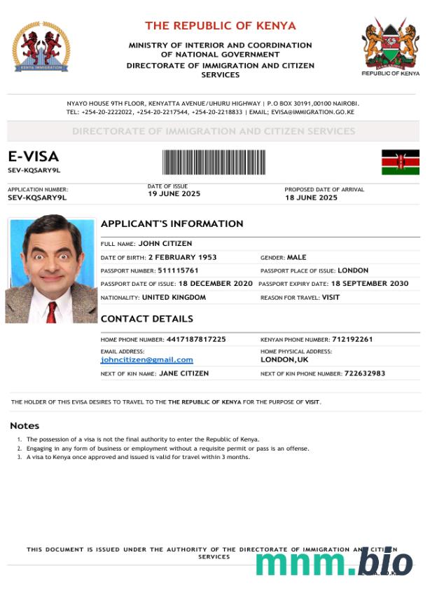 Szablon e-visa do Kenii